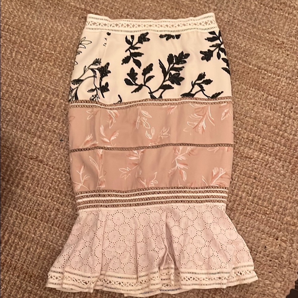 PatBO Cream and Black Embellished Midi Skirt